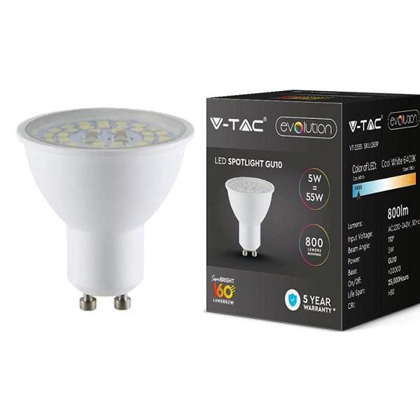 Lampada Led 5W GU10 110° Luce Fredda 800 Lumen V-TAC