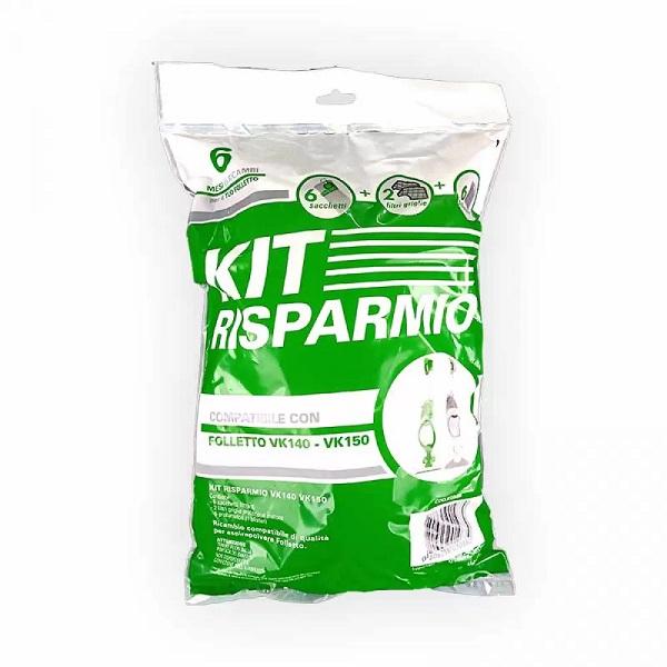 Kit Risparmio per Folletto VK140-150 in bustta 6 Sacchetti+6 Profumatori+2 Griglie