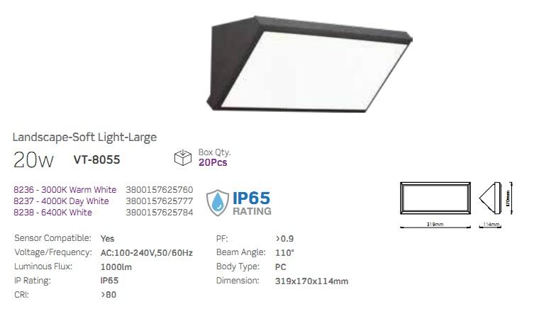 Plafoniera Parete LED 20w IP65 Luce Natura Grigia V-TAC