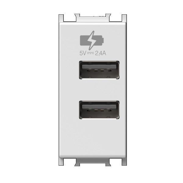 Alimentatore 5v 2 USB 2,4A 1 Modulo Bianco TEM