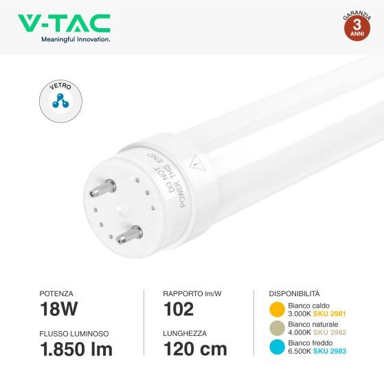 Neon Led T8 120cm 18w Luce Fredda 1850 Lumen V-TAC