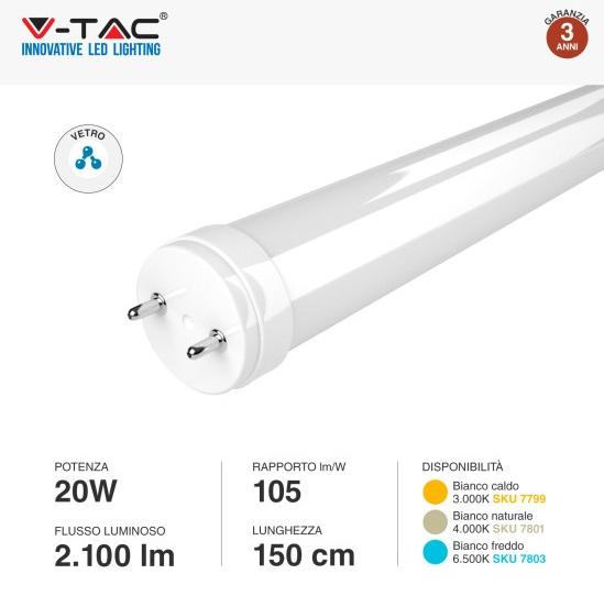 Neon Led T8 150cm 20w Luce Fredda 2100 Lumen V-TAC