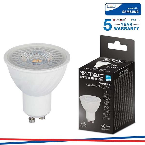 Lampada Led 6W GU10 110° Luce Calda 445 Lumen Samsung Dimmerabile V-TAC