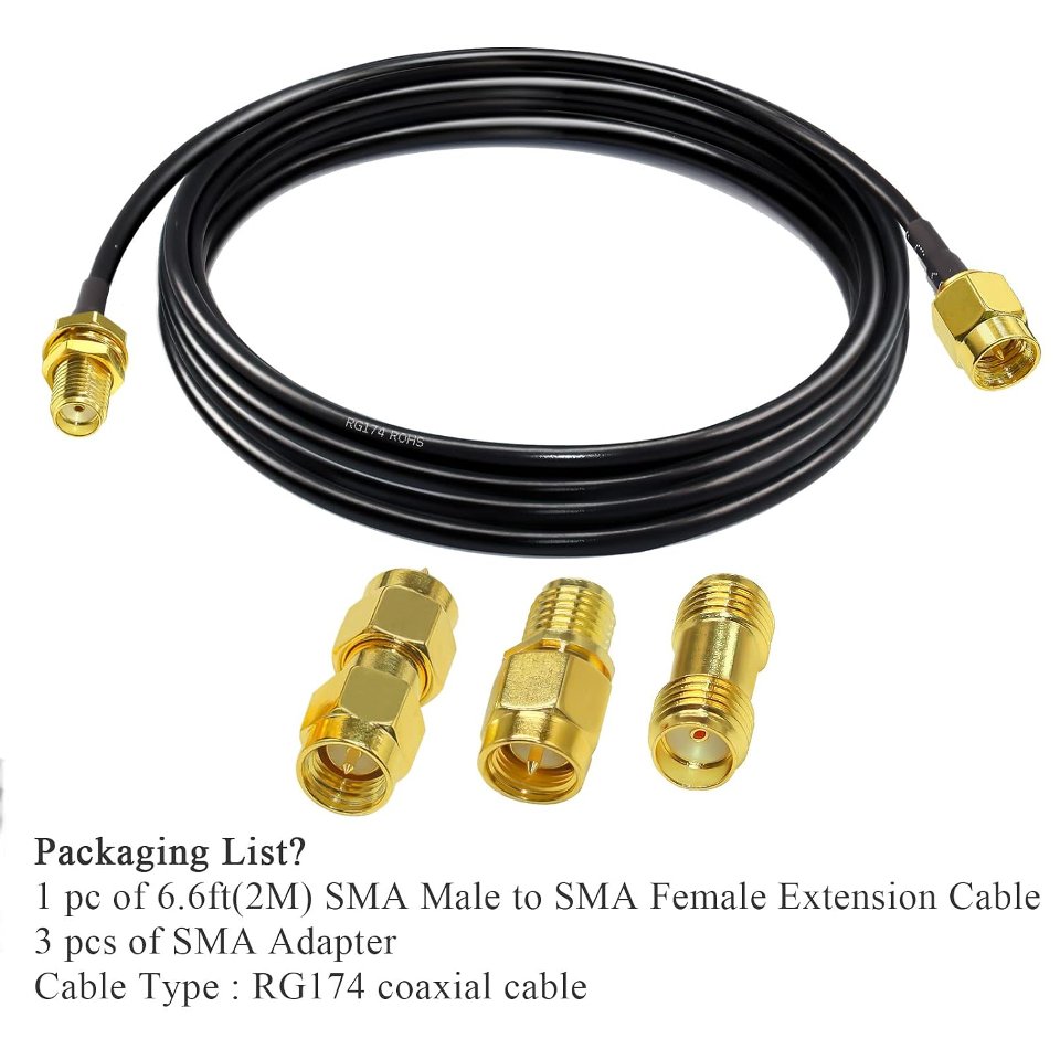 Prolunga Antenna SMA Maschio Femmina 5mt RG174 Con 3 Adattatori TUOLNK