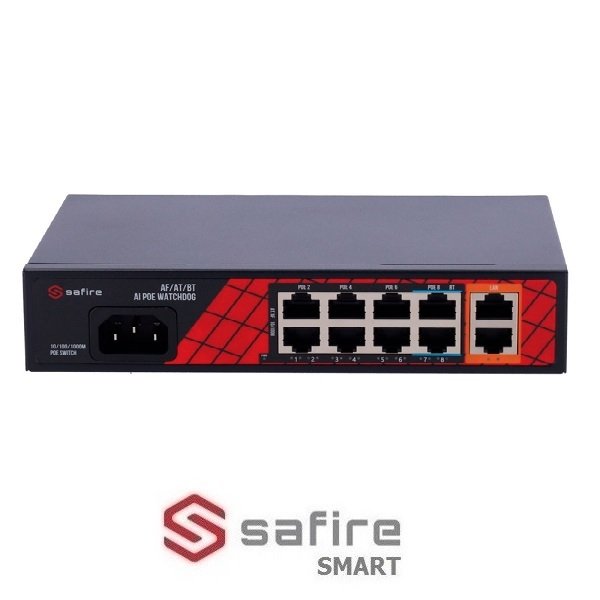 Switch 8 Porte POE 10/100 + 2 Porte Uplink 10/100/1000 Safire