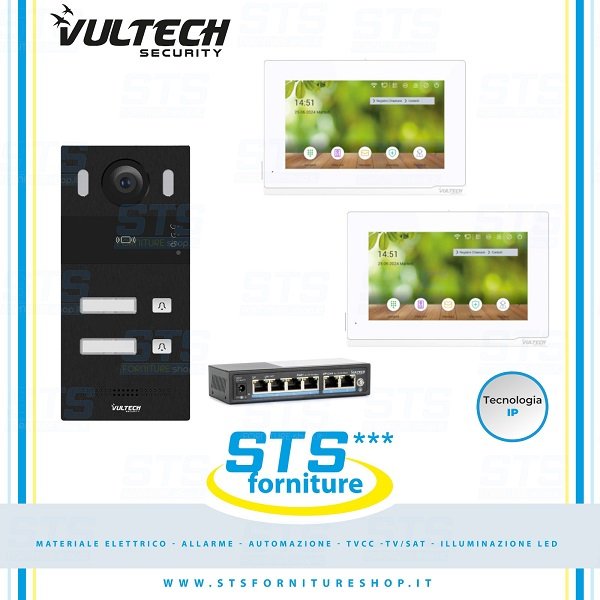 Kit Videocitofono IP Bifamiliare con 2 Monitor 7" Wifi Intercom Vultech Security