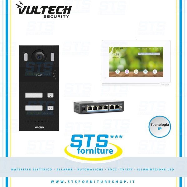 Kit Videocitofono IP Monofamiliare con Monitor 7" Wifi Intercom Vultech Security