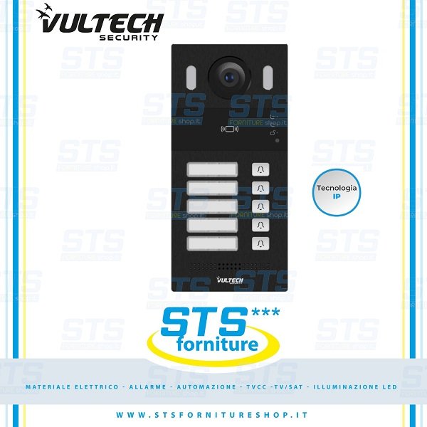 Pulsantiera Video da esterno IP, 5 Tasti 2MPX Interamente in alluminio Intercom Vultech Security VS-PE110-IP5S