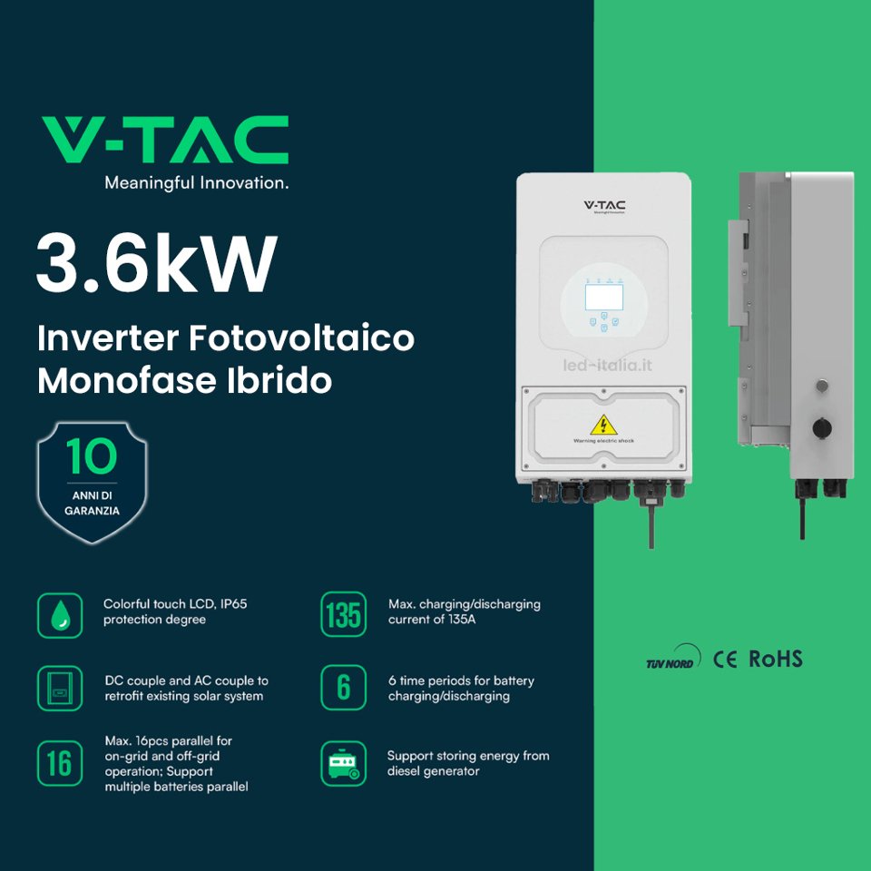 Kit Fotovoltaico 3,6 kW monofase con accumulo 5,12 kWh vtac 3,6 kW