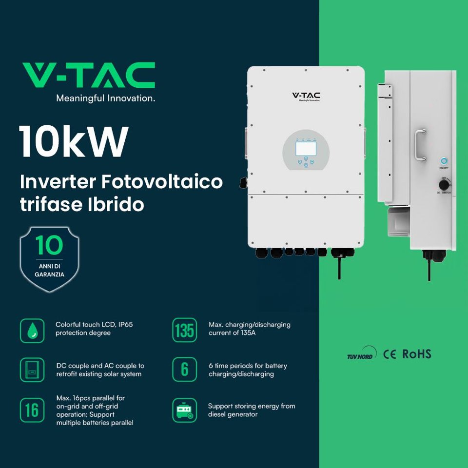 Kit Fotovoltaico 10 kW trifase con accumulo 10,24 kWh vtac 10 kW trifase