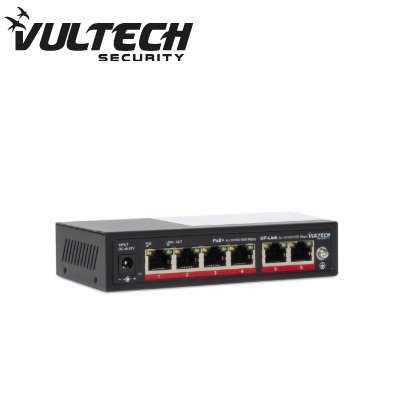 Switch 4 Porte POE+ 10/100/1000 + 2 Porte Uplink 10/100/1000 60w Vultech Security