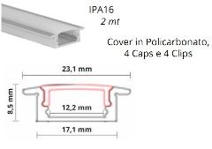 Profilo Alluminio Incasso 2mt completo di cover Opaca, Tappi e Clip Pris