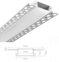 Profilo Alluminio Taglio di Luce XL 2mt Completo di Cover Opaca e Clip Lampo