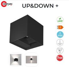 Applique LED Up & Down 10w Luce Calda Quadrato Bidirezionale IP65 Nero 800 Lumen Century