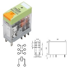 Mini Relè 230V 2 Scambi CA 8A Tasto Test