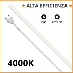 Strip LED COB 230V 12w/mt Luce Natura 1150 Lumen/mt IP65 Milky Alcapower