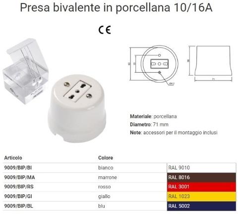 Presa Bipasso Porcellana Bianco FAI 9009/BIP/BI