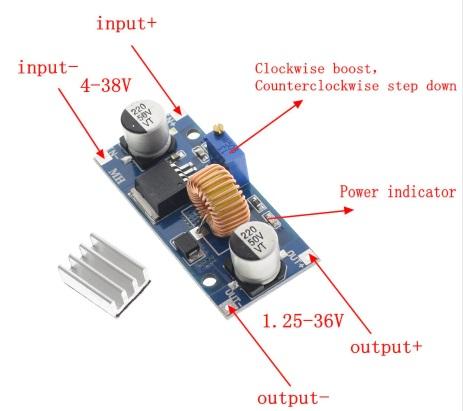 step-down DC-DC 5A IN 4-38 Vdc Out 1,25-36 Vdc