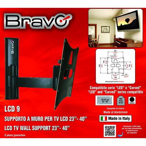 Supporto LCD 1 Snodo da 23 a 40 Pollici Portata Max 20Kg LCD 9 BLACK Bravo