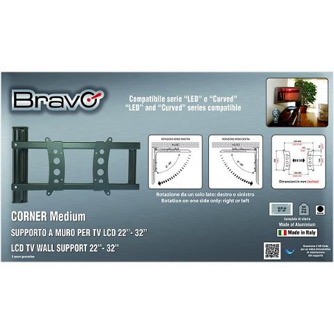 Supporto LCD 1 Snodo da 22 a 32 Pollici Portata Max 23Kg CORNER MEDIUM Bravo CORNER MEDIUM