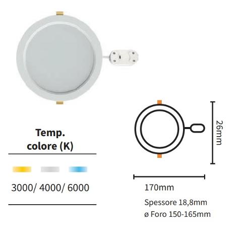 Pannello LED Incasso SLIM 13w 3 Tonalità di Luce Diam. 170 Iperlux