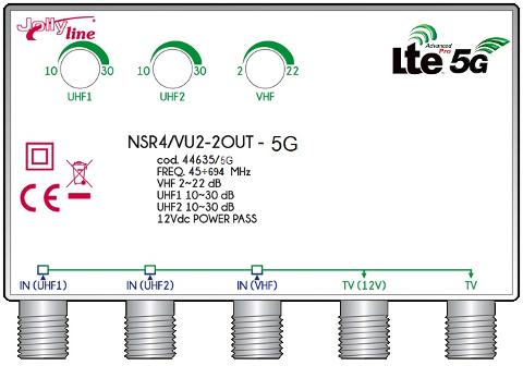 Amplificatore Antenna Regolabile 2 UHF 30dB + VHF 22dB 2 Out 5G