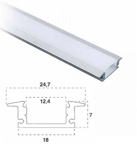 Profilo Alluminio Incasso 2mt Bianco completo di cover Opaca, Tappi e Clip V-TAC