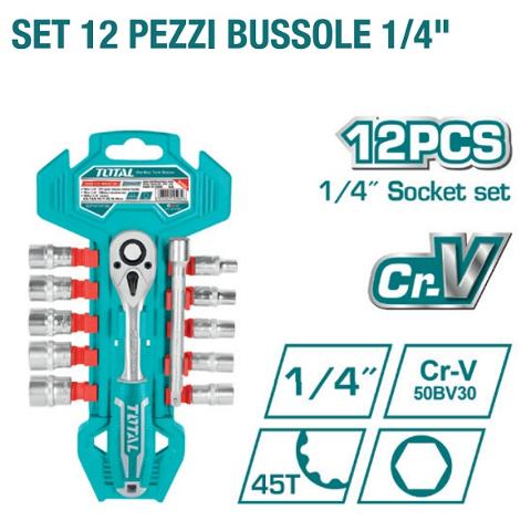 Set 12 Chiavi a Bussola da 1/4 in acciaio al Cromo-Vanadio con rivestimento cromato TOTAL