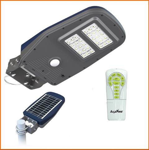 Armatura Stradale LED Con Pannello Solare, Crepuscolare e Sensore PIR + Telecomando Alcapower