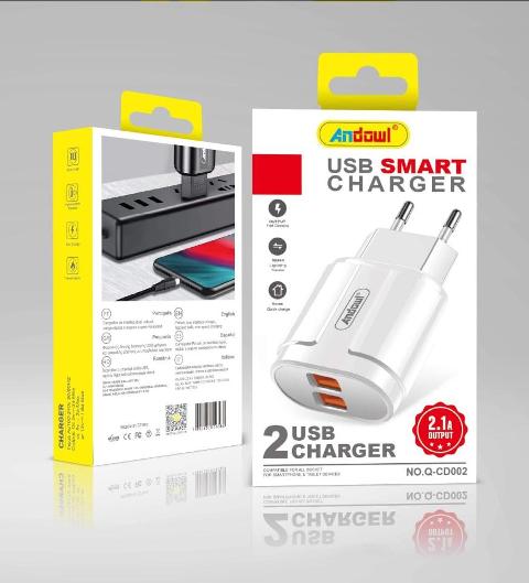 Caricabatterie da Rete Fissa Fast Charger 2,1A 10w 2x USB Andowl