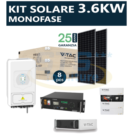 Kit Solare 3.6Kw Monofase con Accumulo 5.12Kwh V-TAC 3.6+5.12