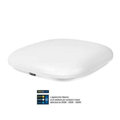 Plafoniera LED Quadrata 24w Tricolor 2400 Lumen Zelda poliplast