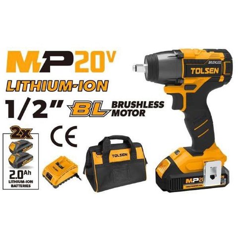 Avvitatore a Massa Battente Brushless 20V 1/2'' con 2 Batterie 2Ah e caricabatterie Tolsen