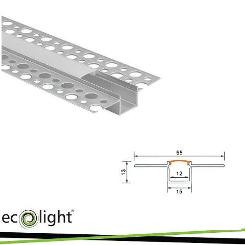 Profilo Alluminio Taglio di Luce 2mt Completo di Cover Opaca e Tappi Ecolight