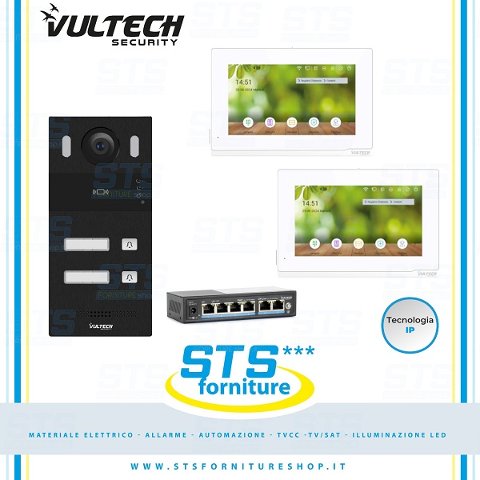 Kit Videocitofono IP Bifamiliare con 2 Monitor 7" Wifi Intercom Vultech Security