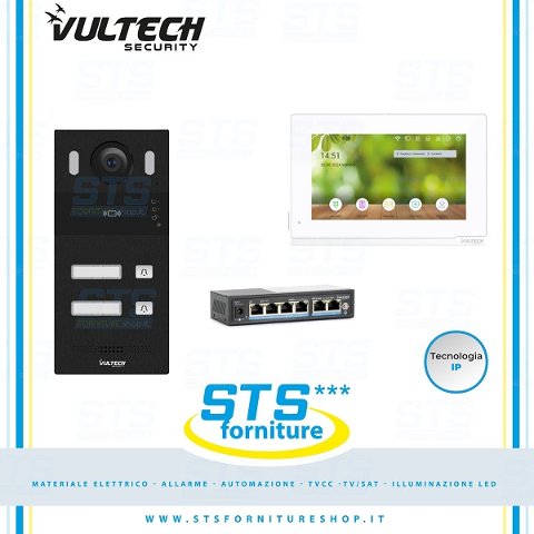 Kit Videocitofono IP Monofamiliare con Monitor 7" Wifi Intercom Vultech Security