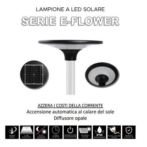 Lampione Solare Testa Palo Dual Color 2300 Lumen Poliplast