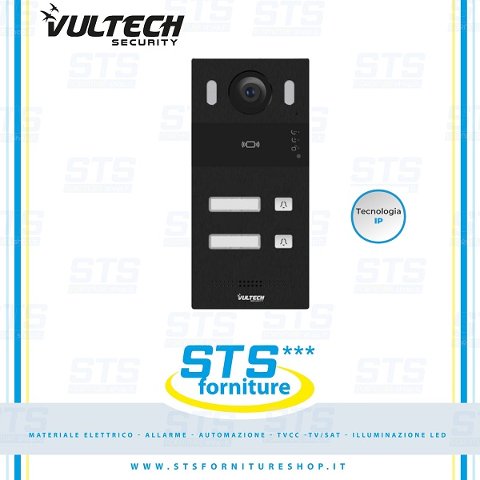 Pulsantiera Video da esterno IP, 2 Tasti 2MPX Interamente in alluminio Intercom Vultech Security VS-PE110-IP2S