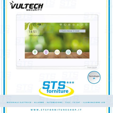 Monitor IP Linux Videocitofono da Interno, 7 Pollici con Wifi colore bianco Intercom Vultech Security VS-PI217W-LXB