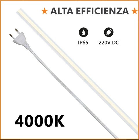 Strip LED COB 230V 12w/mt Luce Natura 1150 Lumen/mt IP65 Milky Alcapower