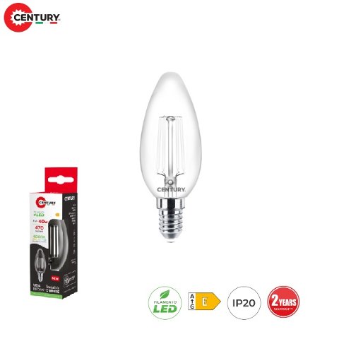 Lampada candela LED a Filamento Bianco E14 4w Luce Natura 470 Lumen Incanto White Century