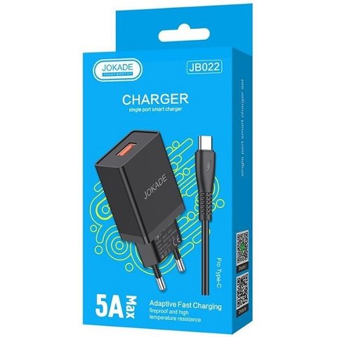 Caricabatterie da Rete Fissa Fast Charger 5A 1x USB + Cavo Type-C JOKADE