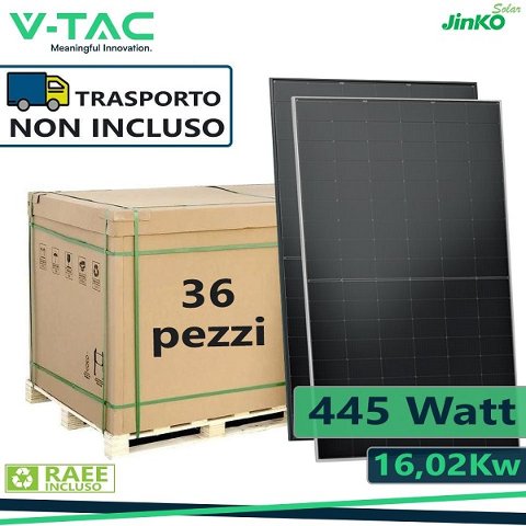 Pannello Fotovoltaico Jinko 445w n-type topcon 1762x1134x30mm - conf. 36 pz **prezzo cadauno V-TAC