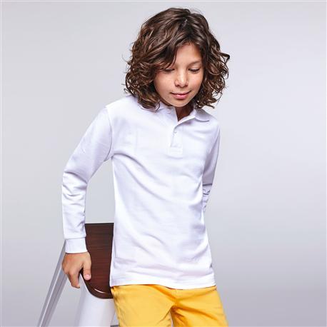 Polo bianca manica lunga bambino 100% cotone (3 bottoni) ROLY CASUAL