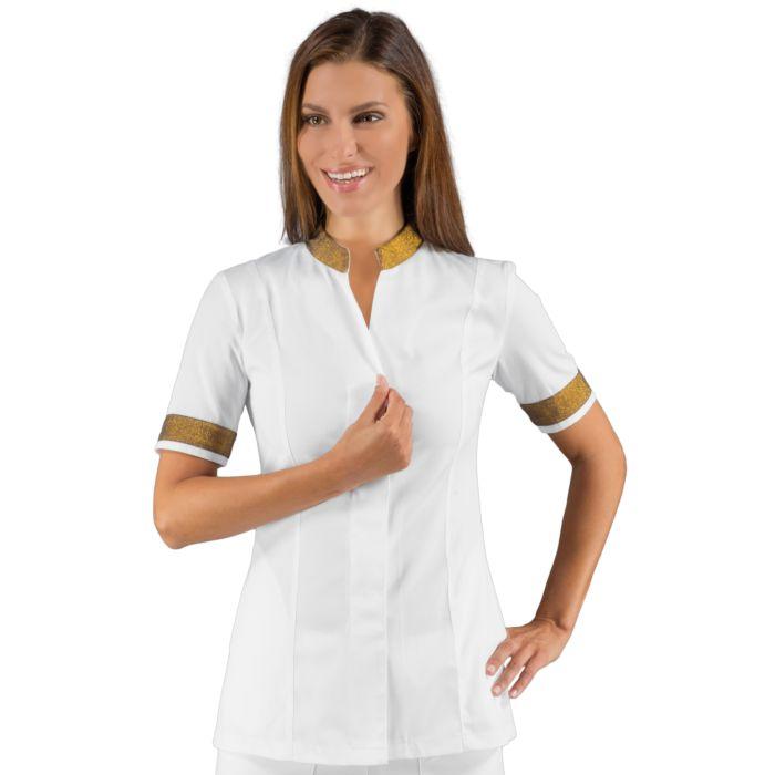 Casacca da lavoro donna con dettaglio lurex bicolore con bottoni (100% poliestere)