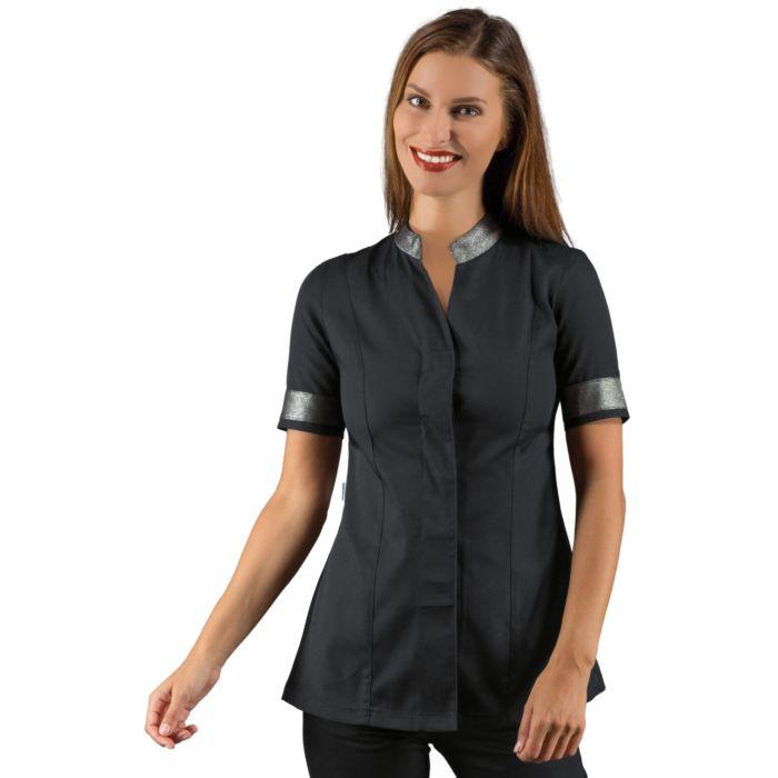 Casacca da lavoro donna con dettaglio lurex bicolore con bottoni (100% poliestere)