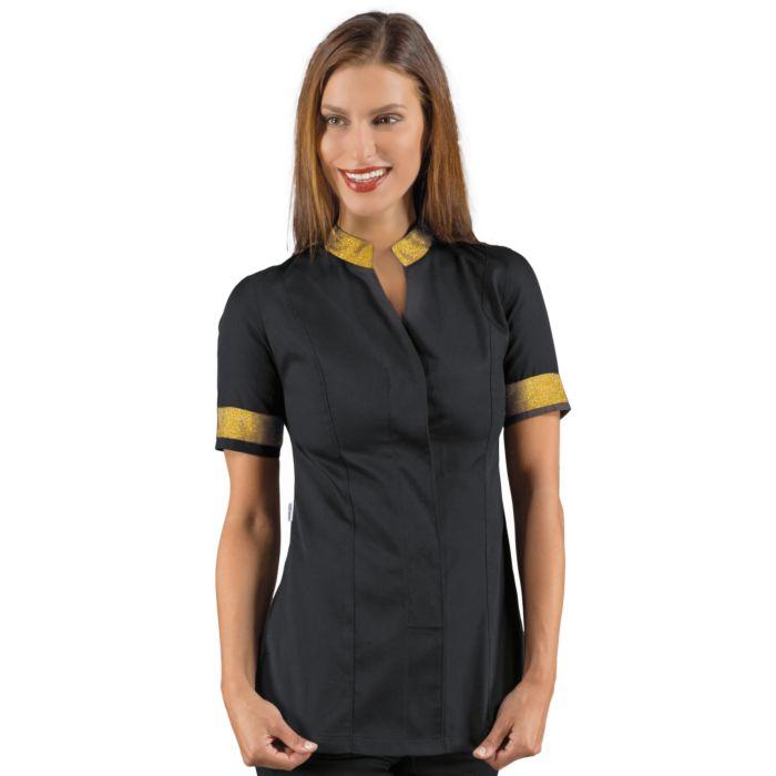 Casacca da lavoro donna con dettaglio lurex bicolore con bottoni (100% poliestere)
