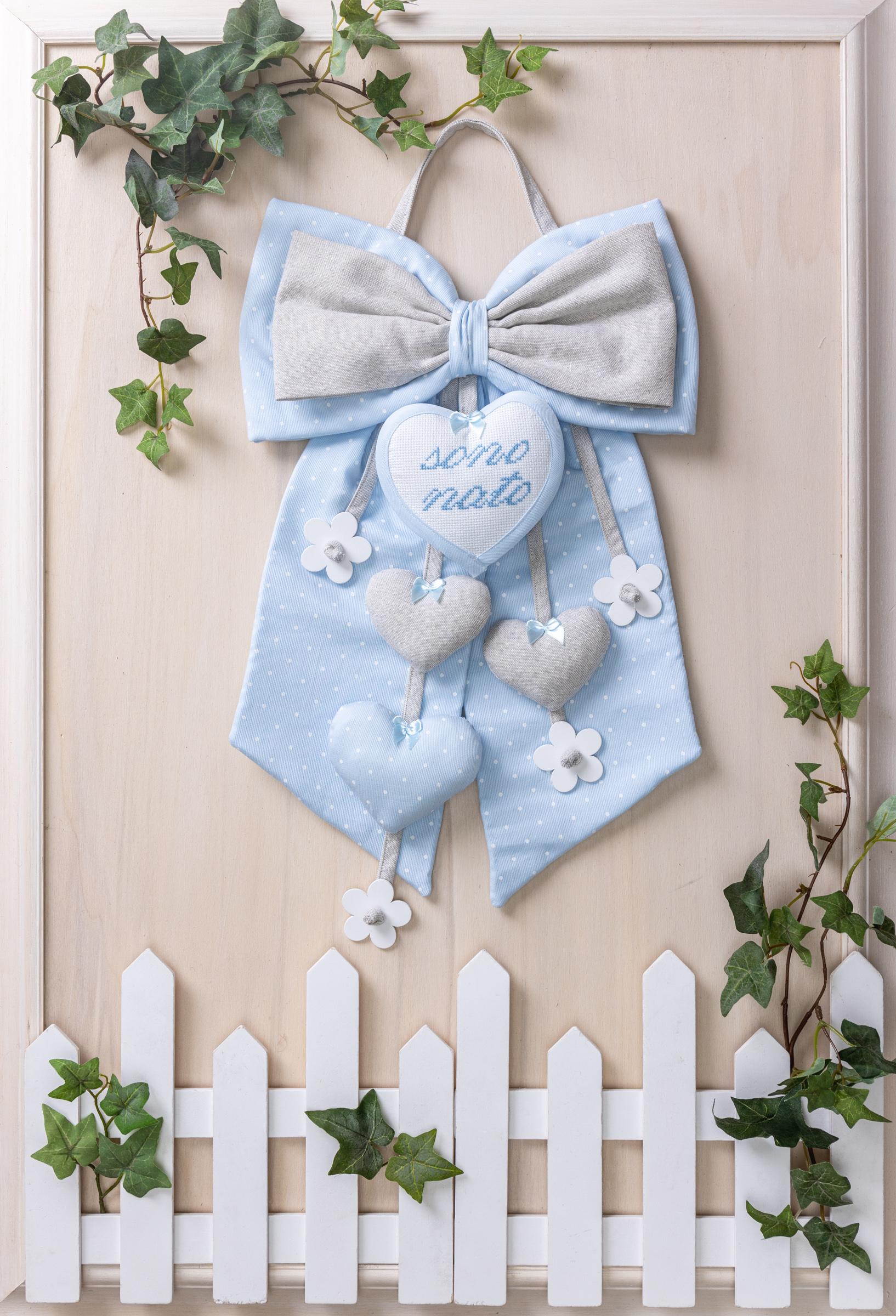Fiocco nascita fiori legno Gentile Baby Couture 01