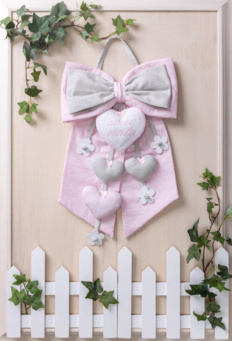 Fiocco nascita fiori legno Gentile Baby Couture 01