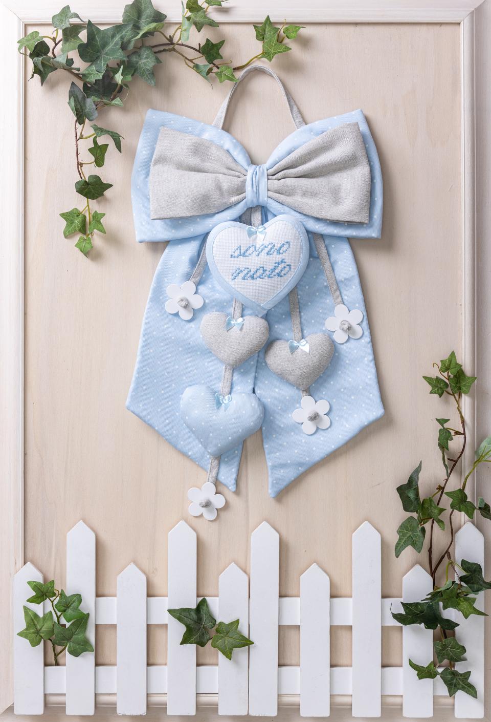 Fiocco nascita fiori legno Gentile Baby Couture 01